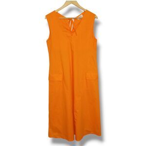 Etici Sleeveless Shift Dress-Size XS-Orange-V Neck-Tie Back-Pockets-100% Cotton